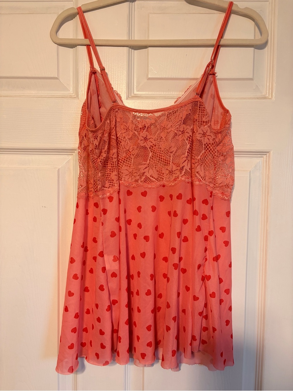 Lace-Trim Heart Print Chemise - Coral Pink - Picture 2 of 3